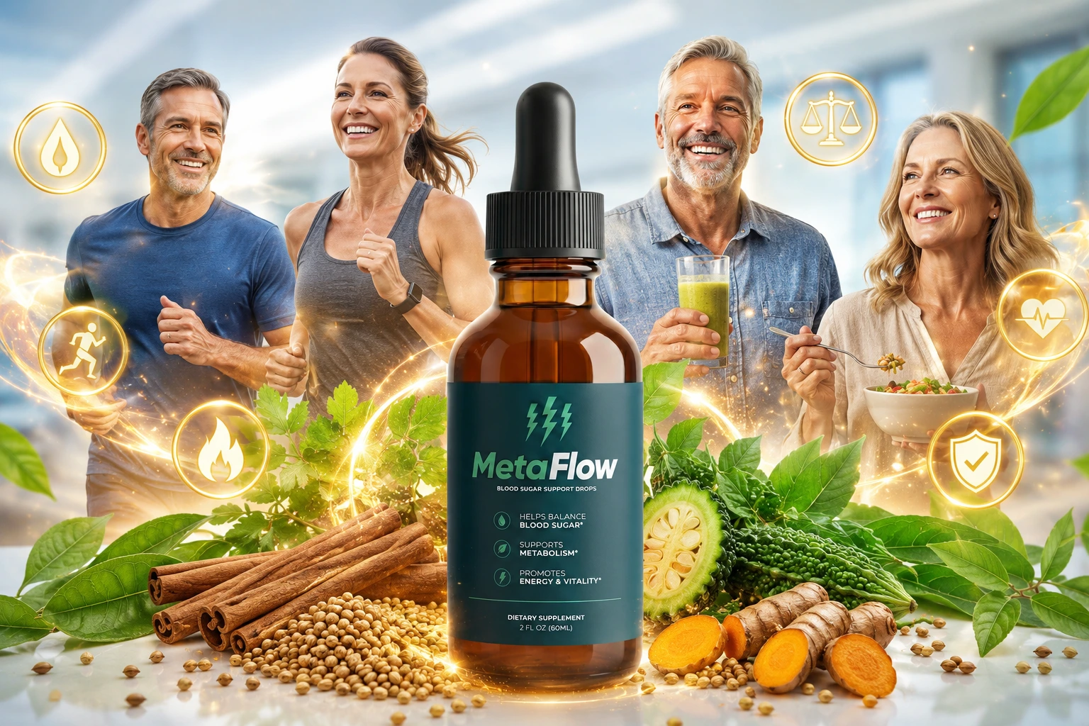MetaFlow blood sugar support drops bottle